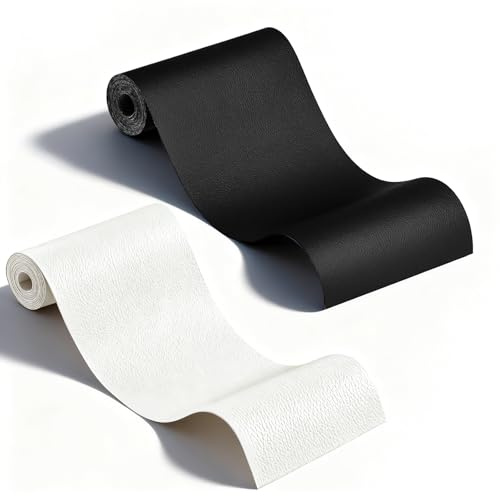 2 Stück Kunstleder Selbstklebend, 50 x 137cm Weiß Schwarz Leder Reparatur Patch Lederflicken Selbstklebender für Autositz Sofa Ledermöbel Jacken Taschen Schuhe