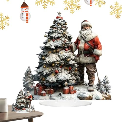 Qkbuza Weihnachtsmann Figuren aus 2D Acryl für Weihnachten,Weihnachts Deko Figur Für Schreibtisch - UV-beständiger Weihnachtsschmuck Für Fensterbank Wohnzimmer Kamin Küche Innenbereich