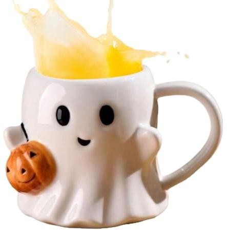 Taza de Halloween, taza de café fantasma de Halloween, taza de cerámica, diseño de dibujos animados, taza de otoño, taza de fantasmas, regalo novedoso para familiares y amigos, 600 ml