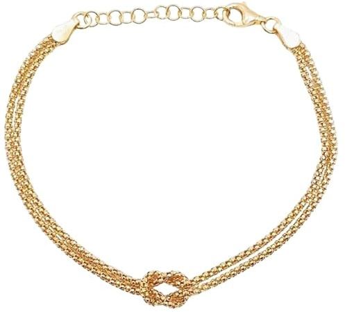 Generico Bracciale Nodo Uomo Donna Maglia Morbida Argento 925 Rodiato Fatto a Mano Amore Amicizia Promessa Regolabile Placcato Oro Giallo 18kt (Oro)