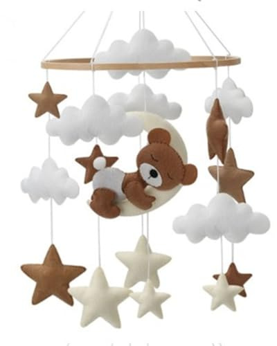 Xiyocadt Mobile Filz Mobile Babybett BäR Baby Mobiles Baby Schlummernder BäR Filz Bettglocke Windspiele FüR Kleinkind Schlafzimmer HäNgende (45cm,Weiß)