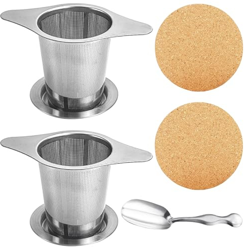 MUYAPAY 5 Pièces Infuseur thé Filtre Super Fin, Boule a the Filtre à Thé Trou Fin Acier Inoxydable Livré avec une Cuillère et un Set de Table pour Théière, Mug, Tasse, Bouteille