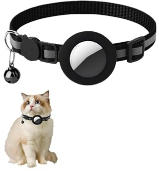 LIUZHUJ Katzen Halsbänder, Reflektierend Sicherheitshalsband Katze, Verstellbar Katzenhalsband mit Sicherheitsverschluss, Schwarz, Kitten Halsbänder mit Silikonhalterung, für Airtag-Tracker