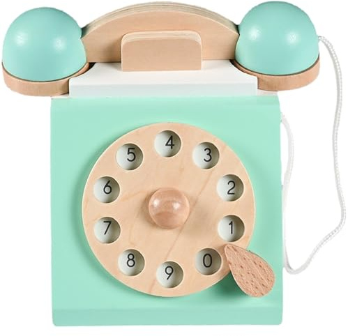Retro Blue Wooden Vintage Phone Toy, Realistic Pretend Play Telephone for Children'S Interactive Learning, Classic Design Kids