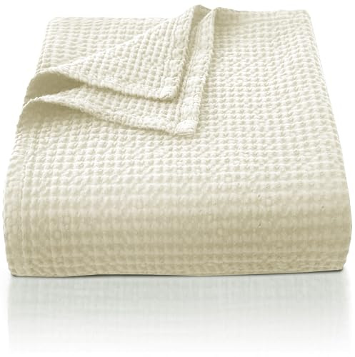 CHUFFED 100% Cotton Waffle Blanket Bed Throw Double Size-Throw Blanket for Bed Sofa Travel-Soft Lightweight Breathable Blankets and Throws for All Season Beige Throw 150x200cm