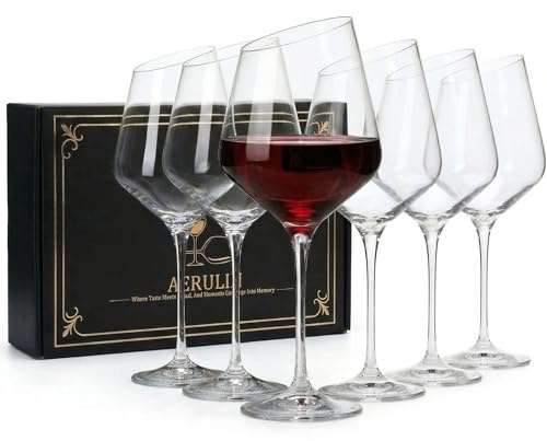 Aerulin Slanted Crystal Red Wine Glasses, Set of 6 (500ml) Gift Boxed