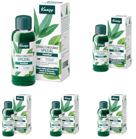 Kneipp Erkältungsbad SPEZIAL – Arzneibad - Befreit die Atemwege und erleichtert das Abhusten – Mit Eukalytpusöl und D-Campher -100ml (Packung mit 5)