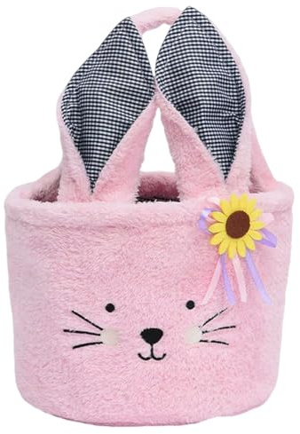 HERZWILD Osterkorb mit Henkel, Osterkörbchen Osterhasen, Osternester zum Befüllen, Osternest Basteln Hase, Körbchen Ostern, Ostern Geschenktüten, Osterdeko Osterkörbe Bastelsachen Deko (Pink)