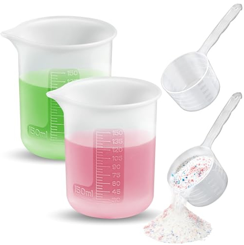 ecooe 4 Stück Dosierhilfe Waschpulver: 2x Dosierwaschkugel + 2x Messlöffel | 150ML Waschmittel Dosierhilfe Dosierwaschkugels, 50ML Messlöffels, für Waschmaschine, Dosierkugel für Flüssigwaschmittel
