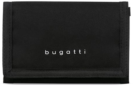 bugatti Trifold Portafoglio Unisex con Protezione RFID, Chiusura a Strappo e Portamonete, Nero