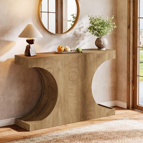Tribesigns Agriturismo Table console étroite de 105 cm avec pieds en forme de C, style rustique, pour couloir, salon, entrée, design industriel, marron