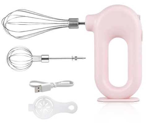 Batidora de mano recargable inalámbrica, mini 4 velocidades, ajustable, inalámbrica, USB, recargable, batidora de mano, portátil, 1500 mAh, con 2 batidores de huevos, color rosa