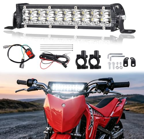 LOKLISUM Barra de luz para moto de cross de 60 W 2500LM. Faro delantero para motocicleta con interruptor para manillar de 22 mm. Compatible con CRF110 KLX140 KLX110 TTR110 TTR110E KLX PW XR RM y KX.