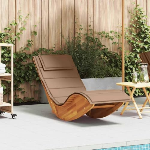 KKHOMEI Gartenliege aus Holz Schaukelliege mit Auflage Akazieholz Garten Sauna Liege Holzliege Balkon Liege 1