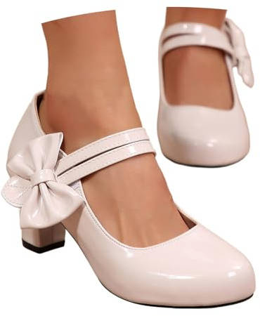 Generisch Ballerines élégantes à talon bloc pour femme, pour mariée, danse, fête, quotidien, chaussures de costume traditionnelles avec talon compensé confortable
