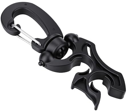 Dilwe Tauchen Schlauchschelle 1 Stück Doppel BCD Niederdruck Schlauchhalter Halter Unterstützung mit Dreht und Karabinerhaken Schnalle (Schwarz)