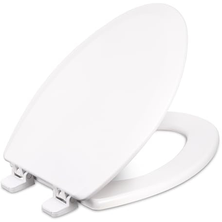 Centoco Elongated Toilet Seat, Heavy-Duty Wood Core with Plastic Scratch-Resistant Finish, Soft Close, Made in the USA, 900SC-301, Crane White (Cotton/Bright)