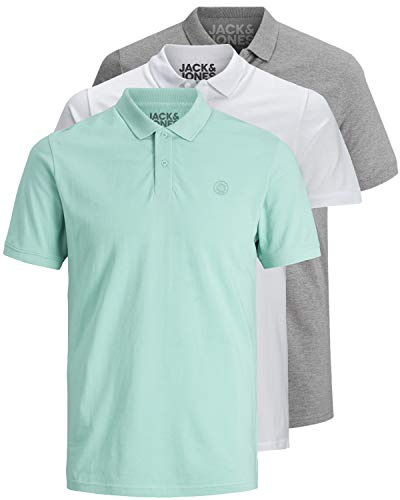 JACK & JONES 3er Pack Herren Poloshirt Slim Fit Kurzarm schwarz weiß blau grau XS S M L XL XXL 12171776