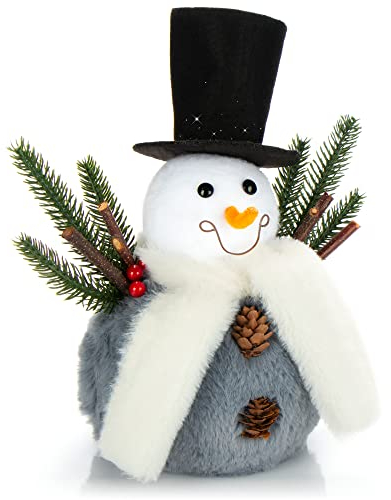 com-four® Pupazzo di Neve Taglia L, Dolce Decorazione Natalizia, Ideale Come Decorazione da tavola per l'Avvento, Bellissima Figura Decorativa per Interni, 25 cm (Bianco-Grigio - L)