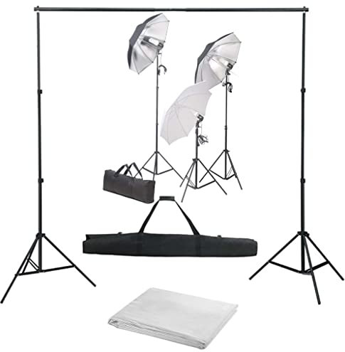 vidaXL Fotostudio Set mit Lampen-Set Hintergrund Studioset Komplettset Stativ Studioleuchte Fotografie Hintergrundsystem Fotolampe Schirm