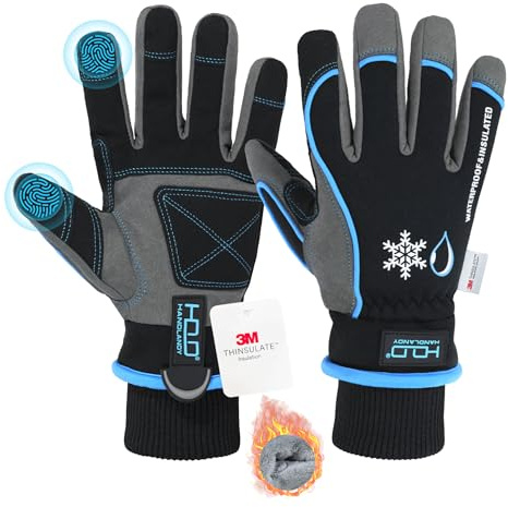 Guanti da lavoro impermeabili isolati, termici invernali per uomini e donne touch screen, guanti caldi per sci e snowboard per freddo (blu, X-Large)