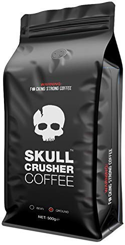 Skull Crusher Coffee - World's Strongest High Caffeine Coffee - Premium Full-Bodied, Dark Roast, Rainforest Alliance Certified Coffee - 500g (500g, Ground)