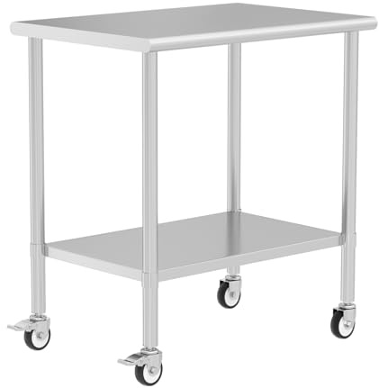 HOCCOT Stainless Steel Table with Wheels 24 x 36 Utility Worktable with Adjustable Undershelf for Commercial Kitchen, Garage, Restaurant