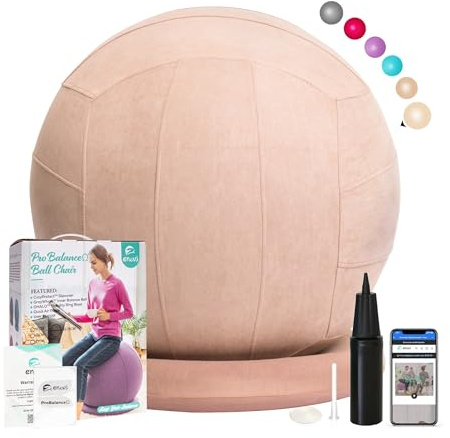 ENOVI ProBalanceΩ Sedia a sfera da yoga, palla da ginnastica con fodera e base per ufficio e casa, parto e gravidanza, 75 cm, WF