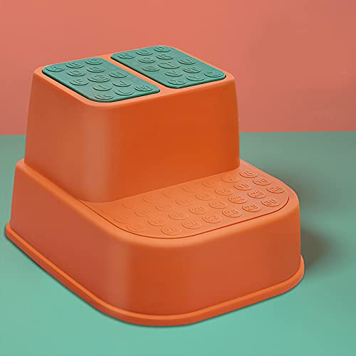 GKZJ Tritthocker für Kinder,Zweistufiger Tritt-Schemel,Hocker für Kinder, Kleinkind Tritthocker, Anti-Rutsch,Für Küche und Bad,Orange