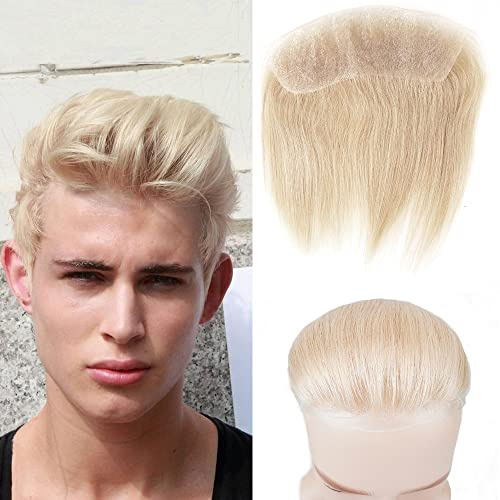 Lordhair Frange Frontale Toupet Homme 100% Vrais Cheveux Humains,V-looped de Taille Naturel Devant Délié Peau Fine PU Base pour Calvitie Homme