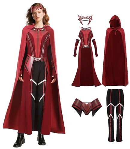 AENEY Wanda Maximoff Luxury Scarlet Witch Halloween Costume Suit With Headpiece, Cosplay Party Props, M