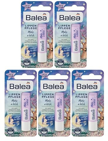 Balea Lippenpflege 5er-Set Pflegestift Make a Wish Limited Edition Lippenpflege mit magischem Duft nach Sternenzauber, besondere Pflege für zarte Lippen mit Sheabutter & Bienenwachs, 5 x 4,8 g, (24 g)