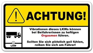 Finest Folia Fun Sticker Achtung Vibration 10x5,5cm Aufkleber für Fahrzeuge Kfz Zubehör lustiger Bike Trekker Spruch Warnung waschstraßenfest selbstklebend R193 (02 LKW)