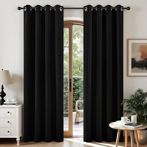 CUCRAF Black Blackout Curtains 108 Inches Long, Thermal Insulated Noise Reducing Grommet Window Drapes for Bedroom & Living Room(52x108 Inch, 2 Panels)