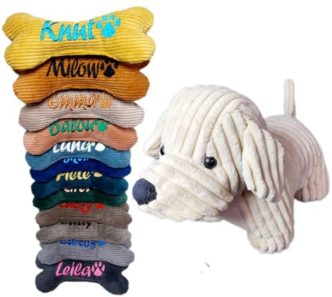 Hundespielzeug Hundeknochen Hunde Geschenk Spielzeug Knochen in 3 Größen mit Quietscher oder Rassel bestickt
