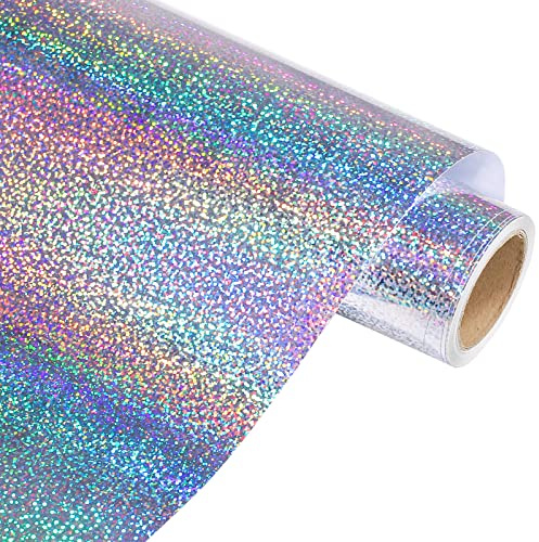 VINYL FROG Holographic Sparkle Adhesive Permanent Vinyl Holographic Silver Self Adhesive Vinyl 12'' x 6ft Glitter Craft Vinyl Roll for DIY Decor