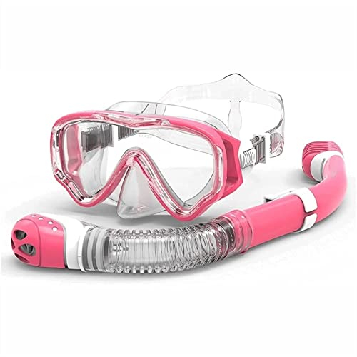 Schnorchel-Set, Schnorchelmaske, beschlagfrei und auslaufsicher, Tauchmaske, tragbare HD-Antibeschlagbrille, geeignet für Kinder zum Schwimmen, Freitauchen und Schnorcheln (Blau) (Pink)