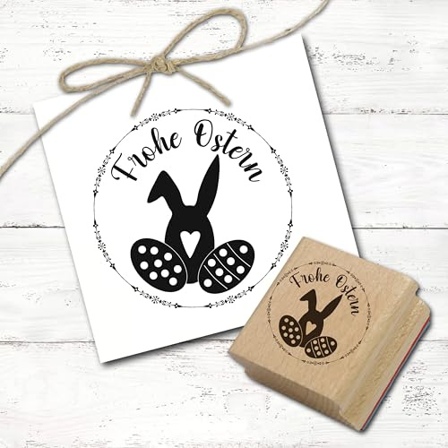 Dekolando Motivstempel Frohe Ostern - Osterhase Gesicht Ostereier Stempel - Holzstempel Osterstempel - Abdruck Ø 48 mm