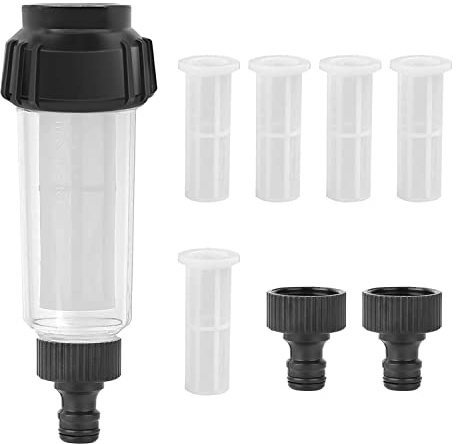 RNHDLY Wasserfilter Gartenschlauch, 3/4 Zoll Wasser Vorfilter Set | 5 Filtereinsatz & 2 Schnelladapter, Wasserfilter für Hochdruckreiniger, Gartenpumpe, Gartenbewässerung, Wohnmobil