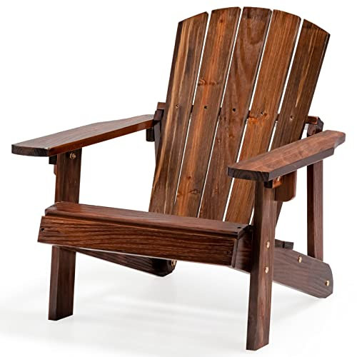 COSTWAY Wooden Kids Adirondack Chair, Garden Chair with with High Backrest, Arm Rest, Outdoor Fir Wood Porch Chair for Balcony, Backyard, Poolside, Yard (Coffee)