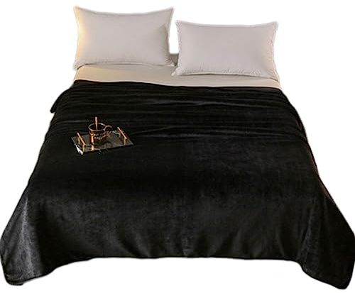 Zoomlie Flauschige, wendbare Fleecedecke, einfarbig, groß, gemütlich, warm, Plüsch, bequem, Steppdecke, Tagesdecke für Erwachsene und Kinder (schwarz, 180 x 200 cm)