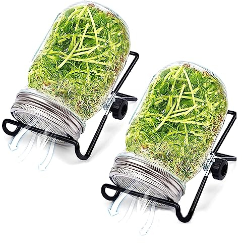 2 Tarros de Germinación, Kit de Cultivo de Brotes de Brócoli, Kit de Cultivo de Microverdes, Tapa de Malla, Boca Ancha, Fácil Drenaje, Juego de Tarros de Germinación para Cultivo de Brócoli Y Alfalfa