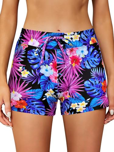 SHEKINI Calzoncillos tipo bóxer para mujer, color liso, tankini, bañador, verano, cordón ajustable, pantalones de bikini deportivos, Black Hdc, M