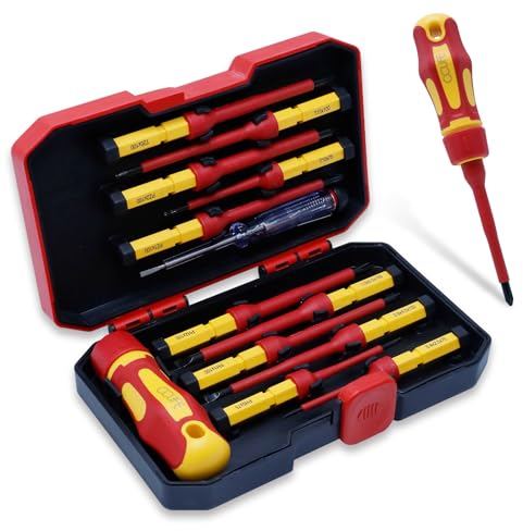 CCLIFE 13 Pezzi Set Cacciaviti Elettricista cacciaviti magnetici con lame intercambiabili con punte a Taglio, Pozidriv, Torx Multifunzione VDE 1000 V con e tester di sicurezza