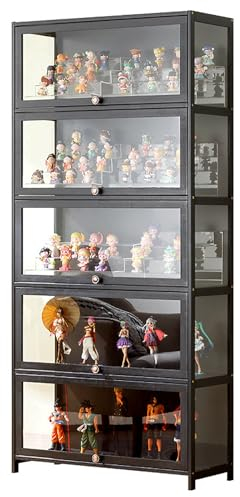 JSWHYBD Curio-vitrine Mit Acrylglastür 1-5-stufige Vitrine, Vitrine Aus Natürlichem Bambus Für Sammlerstücke Aufbewahrungsschrank Mit Hoher Kapazität Und Aufklappbarer Tür Starke Tragfähigkeit