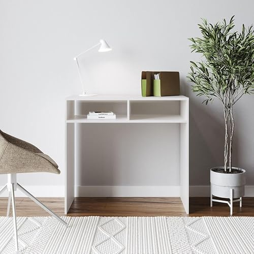 URBNLIVING Table console en bois 80 cm pour ordinateur portable, bureau, couloir, 2 étagères de rangement