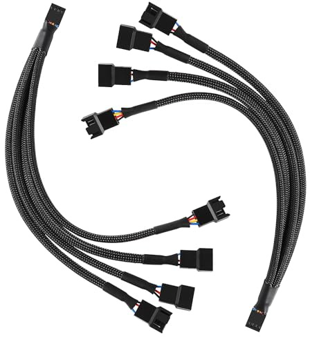 KUOQIY 2 Stücke Lüfterverlängerungs-Stromkabel 1 bis 4 Konverter, 4-poliger Adapterkabel Y-Splitter, 4-Wege PWM Lüfter Splitterkabel, für Computer Gehäuse 4/3-polig Kühler