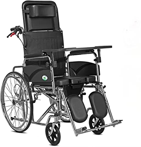 GaRcan Hochlehniger Toilettenrollstuhl, Faltbarer Badezimmer-Duschstuhl, multifunktionaler Rollstuhl, der Sich alleine hinlegen kann, gelähmter manueller Rollstuhl für ältere Menschen