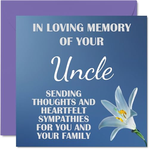 Stuff4 Trauerkarten – In Loving Memory Of Your Uncle Card – Sorry Trauerkarten für Erwachsene, 145 mm x 145 mm, Beileidskarte, Gedenkkarte mit Blumen, Trauergrußkarten