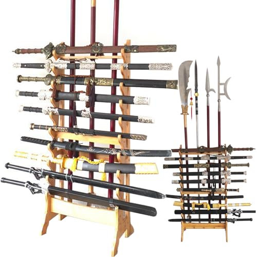 LSRFXF Großer Massivholz-Schwertständer, Samurai-Schwerthalter, Bodenstehender Waffenständer, Messerständer Zur Aufbewahrung Verschiedener Schwerter Und Langwaffen